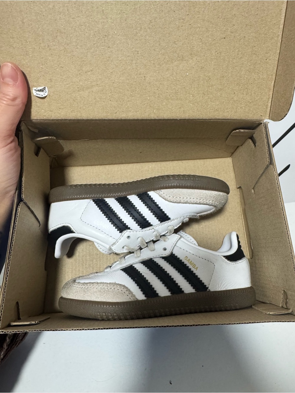 adidas Kids White Sneakers with Black Stripes and Gum Sole